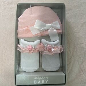 Pink and White Hat and Socks Set